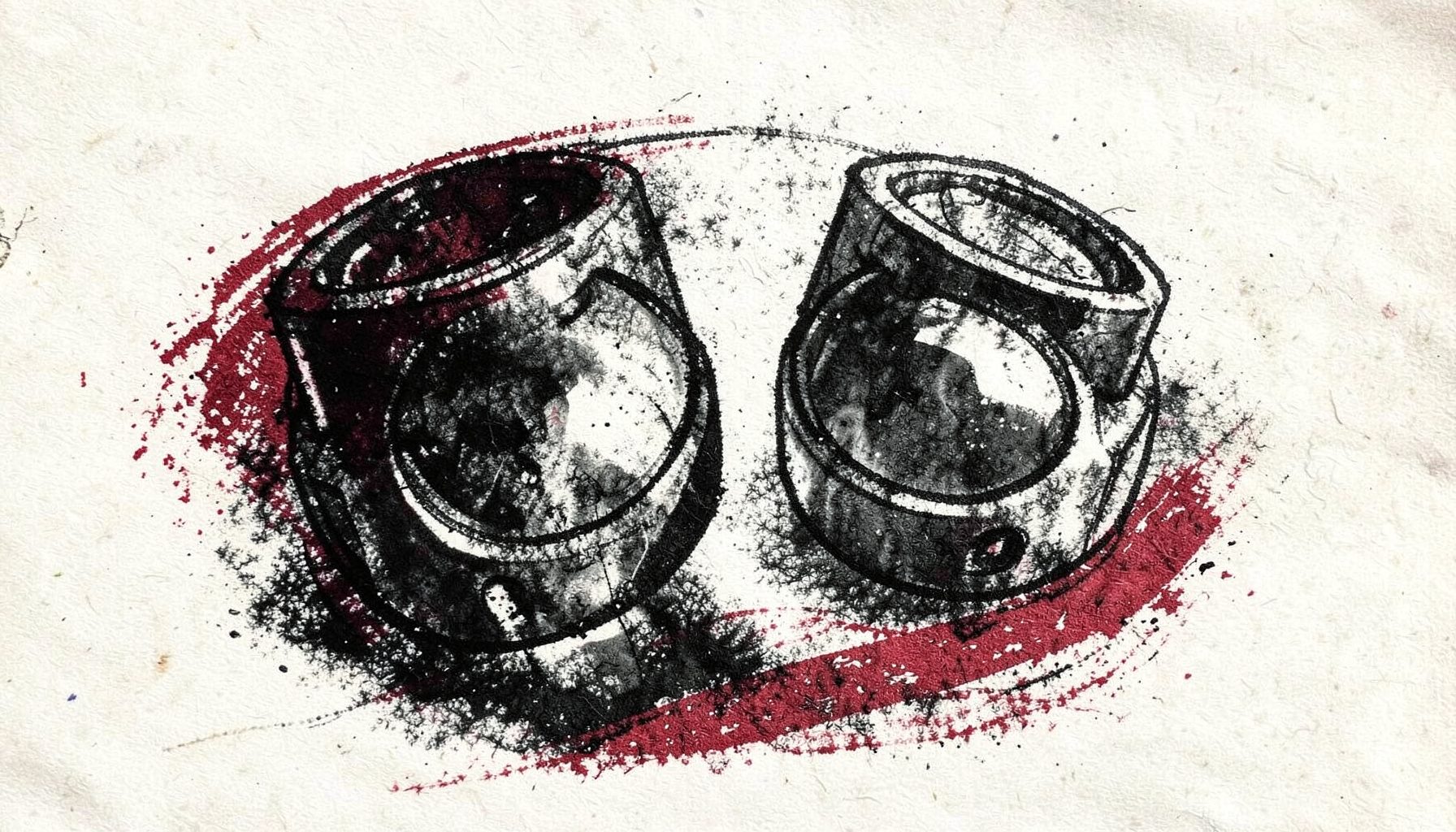 Vintage-style ink sketch of a pod kit with two refill pods
