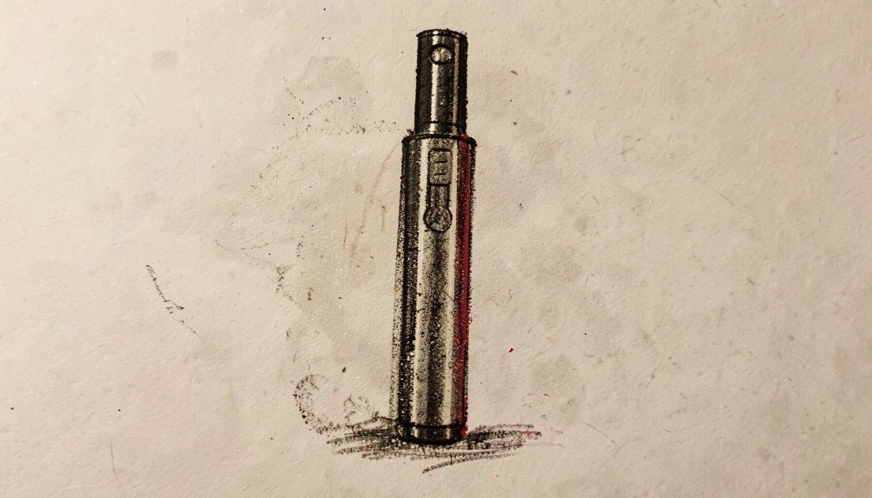 Sepia charcoal sketch of a tall disposable vape pen