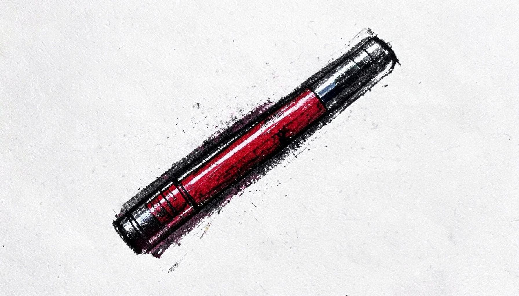 Bold charcoal drawing of a slim colorful disposable vape stick